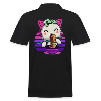 Axolotl cat eats ramen noodles - Men's Polo Shirt - black - Back - Kai (181cm)