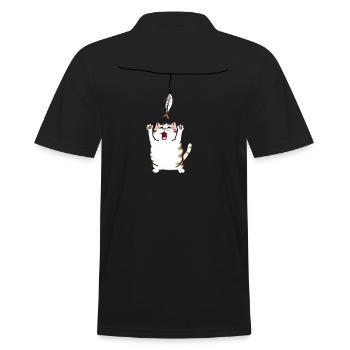 Katze streckt sich nach dem Fisch - Männer Poloshirt - Schwarz - Hinten - Kai (181cm)