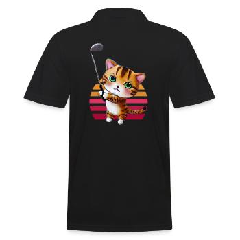 Golf Cat - Men's Polo Shirt - black - Back - Kai (181cm)