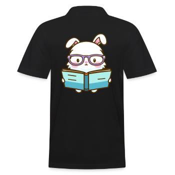 Bücherwurm-Hase - Männer Poloshirt - Schwarz - Hinten - Kai (181cm)