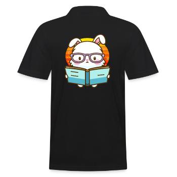 Bücherwurm-Hase - Männer Poloshirt - Schwarz - Hinten - Kai (181cm)