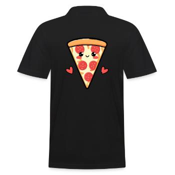 Pizza Herzen - Männer Poloshirt - Schwarz - Hinten - Kai (181cm)