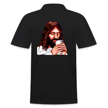 Jesus mochte Kaffee - Männer Poloshirt - Schwarz - Hinten - Kai (181cm)