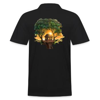 Coucher de soleil dans la cabane dans les arbres - Polo Homme - noir - Dos - Kai (181cm)