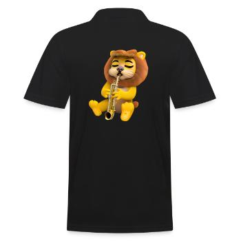 Löwe mit Saxophon - Männer Poloshirt - Schwarz - Hinten - Kai (181cm)