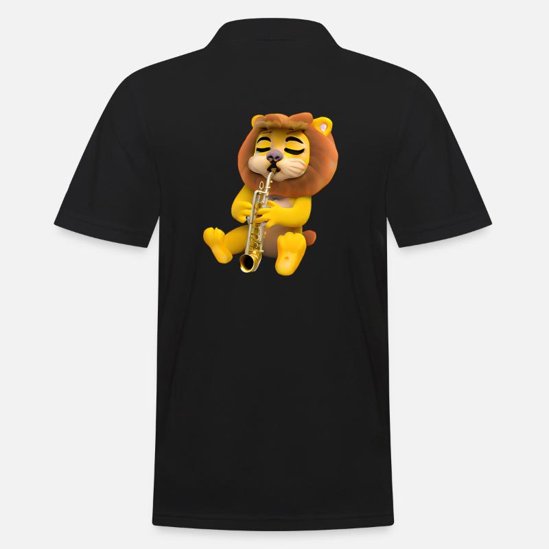 Löwe mit Saxophon - Männer Poloshirt - Schwarz