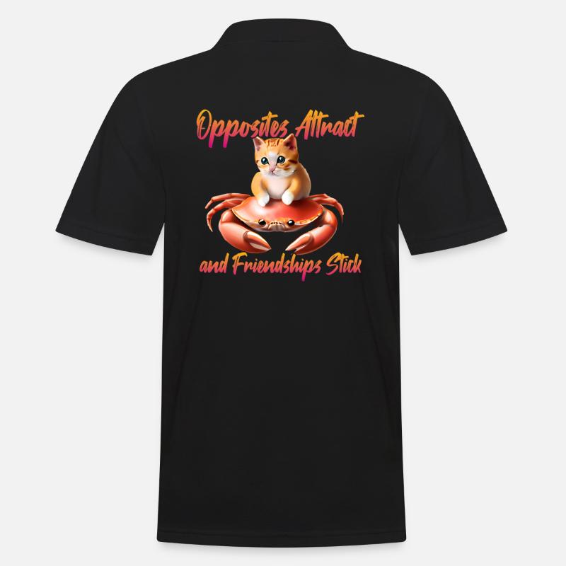 Chat sur un crabe - amitié - Polo Homme - noir
