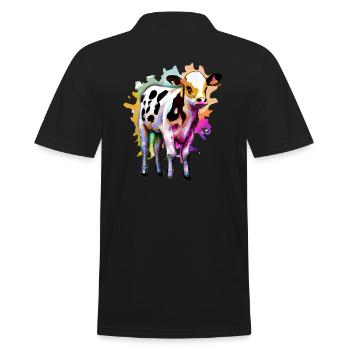 Niedliches Kalb mit Farbspritzern - Männer Poloshirt - Schwarz - Hinten - Kai (181cm)