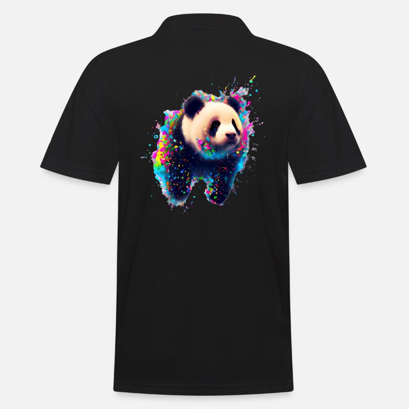 Farbexplosion Panda Bär - Männer Poloshirt - Schwarz