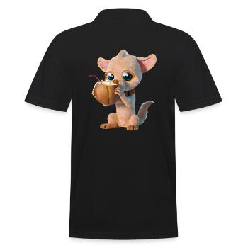 Niedlicher Hund trinkt aus Kokosnuss - Männer Poloshirt - Schwarz - Hinten - Kai (181cm)