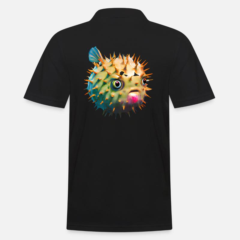 Aufgeblähter Kugelfisch - Männer Poloshirt - Schwarz