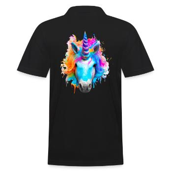 Farbenfrohes Einhorn - Männer Poloshirt - Schwarz - Hinten - Kai (181cm)