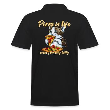 Pizza is Life even for my Kitten - Men's Polo Shirt - black - Back - Kai (181cm)