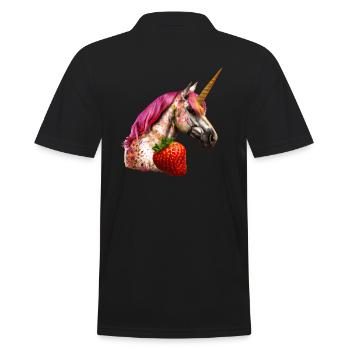Strawberry Unicorn Design - Men's Polo Shirt - black - Back - Kai (181cm)