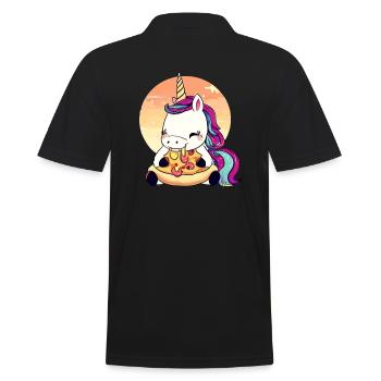 Licorne mangeant une pizza au coucher du soleil - Polo Homme - noir - Dos - Kai (181cm)