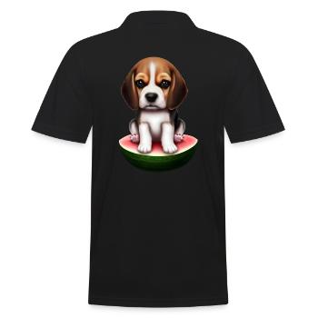 Baby Beagle auf Wassermelone - Männer Poloshirt - Schwarz - Hinten - Kai (181cm)