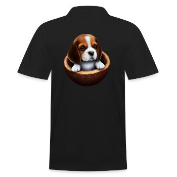Beagle Hund in einer Kokosnussschale - Männer Poloshirt - Schwarz - Hinten - Kai (181cm)