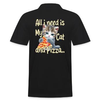 All I Need is My Cat and Pizza - Men's Polo Shirt - black - Back - Kai (181cm)