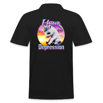 Depressives Einhorn im Sonnenuntergang - Männer Poloshirt - Schwarz - Hinten - Kai (181cm)
