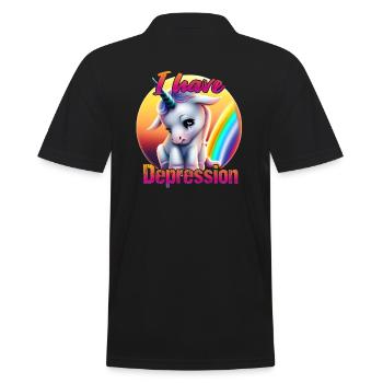 Depressives Einhorn im Sonnenuntergang - Männer Poloshirt - Schwarz - Hinten - Kai (181cm)