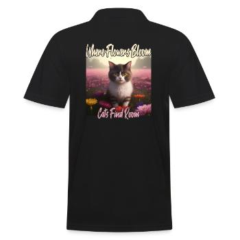 Katze im Blumenmeer - Männer Poloshirt - Schwarz - Hinten - Kai (181cm)