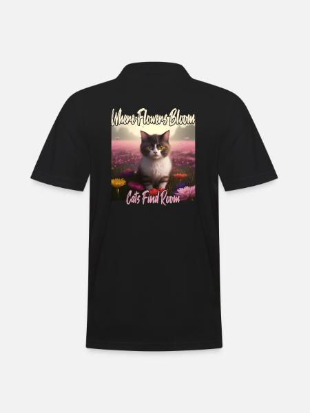 Katze im Blumenmeer - Männer Poloshirt - Schwarz