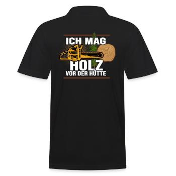 Holz Wald Waldarbeiter Brennholz vor der Hütte - Männer Poloshirt - Schwarz - Hinten - Kai (181cm)