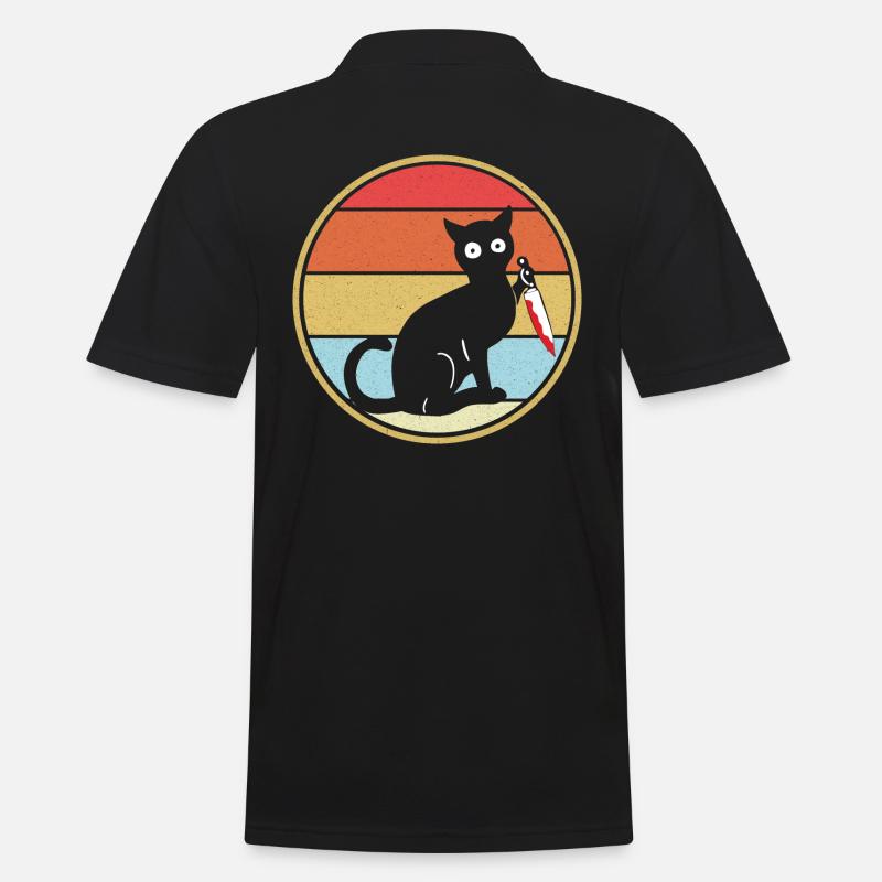 Lustige Katze mit Messer - Männer Poloshirt - Schwarz