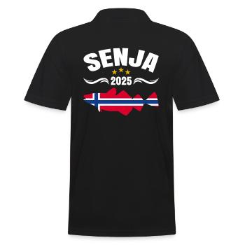 Senja Norwegen Angeltour 2025 - Männer Poloshirt - Schwarz - Hinten - Kai (181cm)