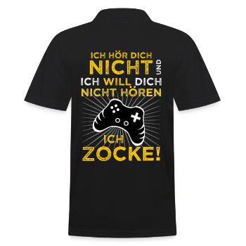 Ich will dich nicht hören. Ich zocke! - Männer Poloshirt - Schwarz - Hinten - Kai (181cm)