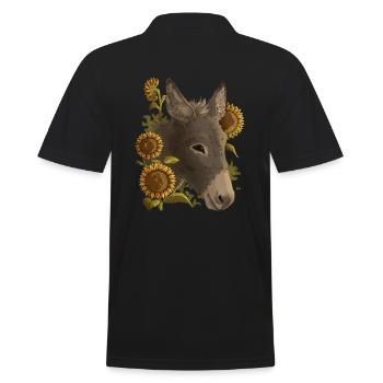Lustiger Esel, Sonnenblumen, Esel Freunde - Männer Poloshirt - Schwarz - Hinten - Kai (181cm)