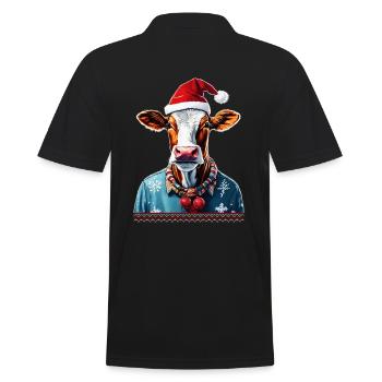 lustige Kuh, Ugly Christmas Xmas Weihnachten - Männer Poloshirt - Schwarz - Hinten - Kai (181cm)