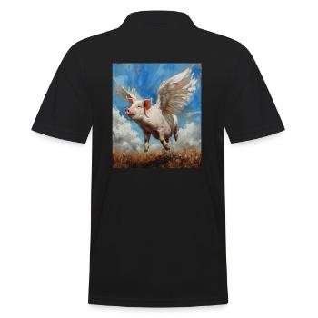 Angel, Art, Humor, Lucky Pig, Pig, Wings - Men's Polo Shirt - black - Back - Kai (181cm)