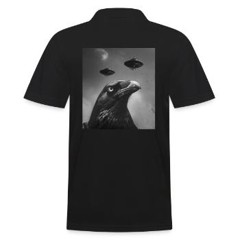 FUN Künstler Popart Design, Selfie mit UFO Rabe - Männer Poloshirt - Schwarz - Hinten - Kai (181cm)