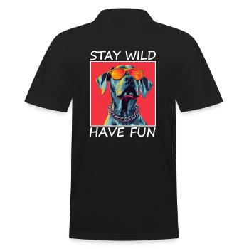 Spruch,Stay Wild, Have Fun cooler Hund Hunde - Men's Polo Shirt - black - Back - Kai (181cm)