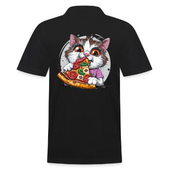 Pizza Katze - Männer Poloshirt - Schwarz - Hinten - Kai (181cm)