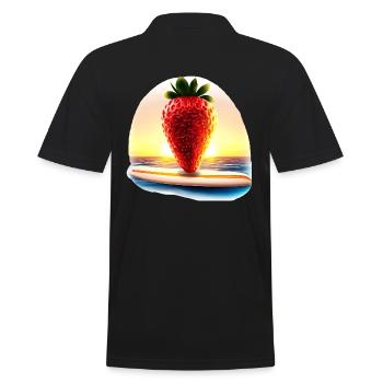 Surfende Erdbeere im Sonnenuntergang - Männer Poloshirt - Schwarz - Hinten - Kai (181cm)