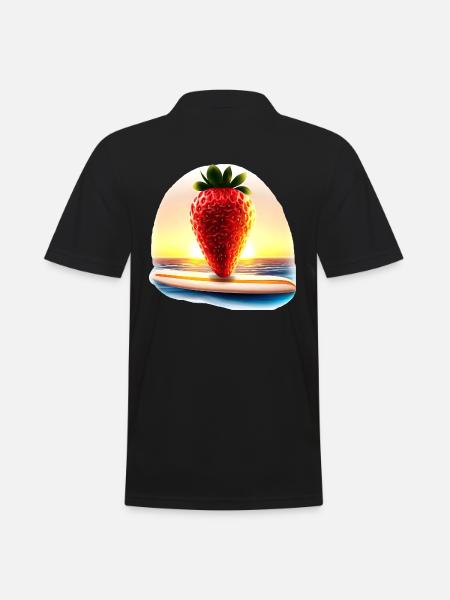 Surfing strawberry in sunset - Men's Polo Shirt - black