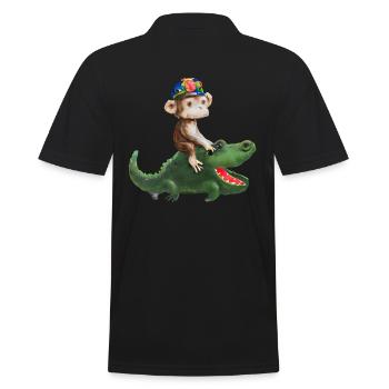 Lustiges Affe auf Krokodil Design - Männer Poloshirt - Schwarz - Hinten - Kai (181cm)
