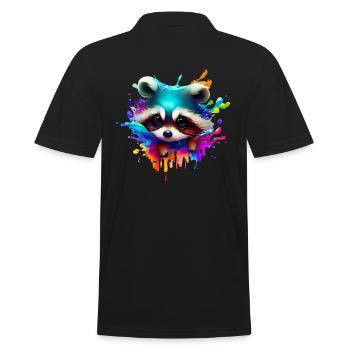 Bunter Waschbär mit Farbklecksen - Männer Poloshirt - Schwarz - Hinten - Kai (181cm)