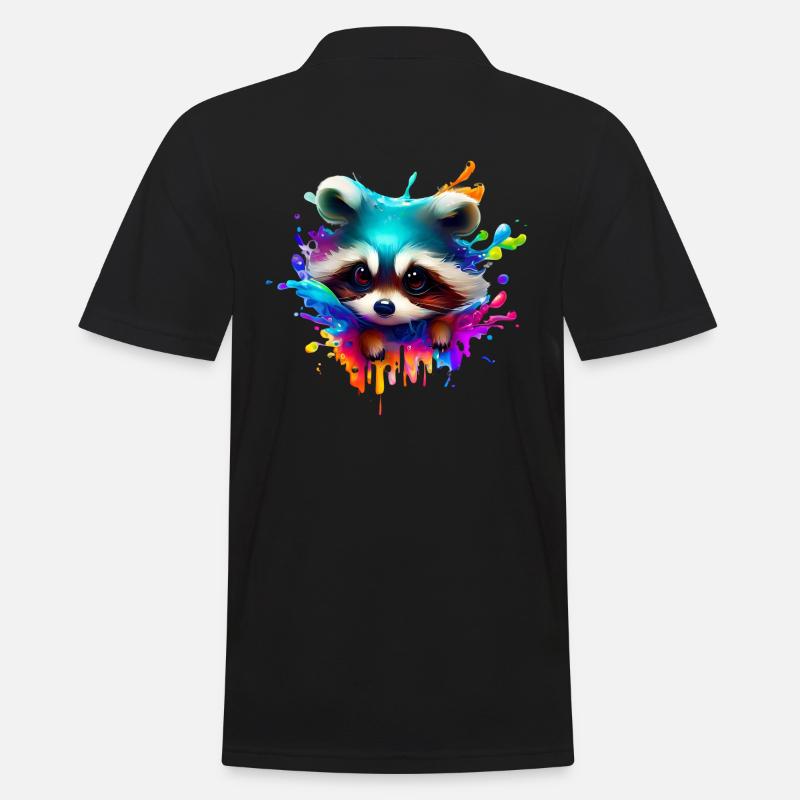 Bunter Waschbär mit Farbklecksen - Männer Poloshirt - Schwarz