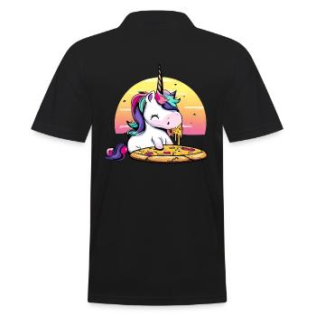 Licorne mangeant une pizza au coucher du soleil - Polo Homme - noir - Dos - Kai (181cm)