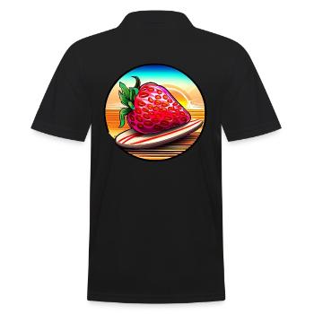Surfende Erdbeere im Sonnenuntergang - Männer Poloshirt - Schwarz - Hinten - Kai (181cm)
