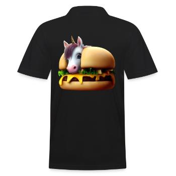 Einhorn Cheeseburger - Männer Poloshirt - Schwarz - Hinten - Kai (181cm)