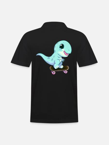 Skateboard Dinosaurier - Männer Poloshirt - Schwarz