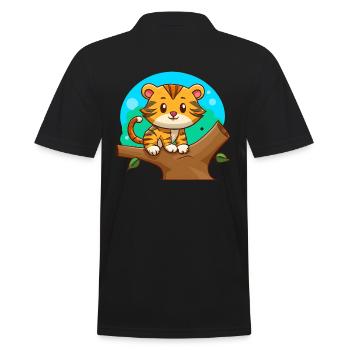 Tiger auf einem Baum - Männer Poloshirt - Schwarz - Hinten - Kai (181cm)
