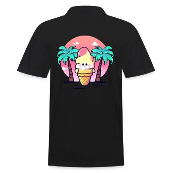 Softeis unter Palmen im Sonnenuntergang - Männer Poloshirt - Schwarz - Hinten - Kai (181cm)