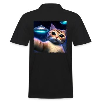 Cat selfie with UFO - Men's Polo Shirt - black - Back - Kai (181cm)