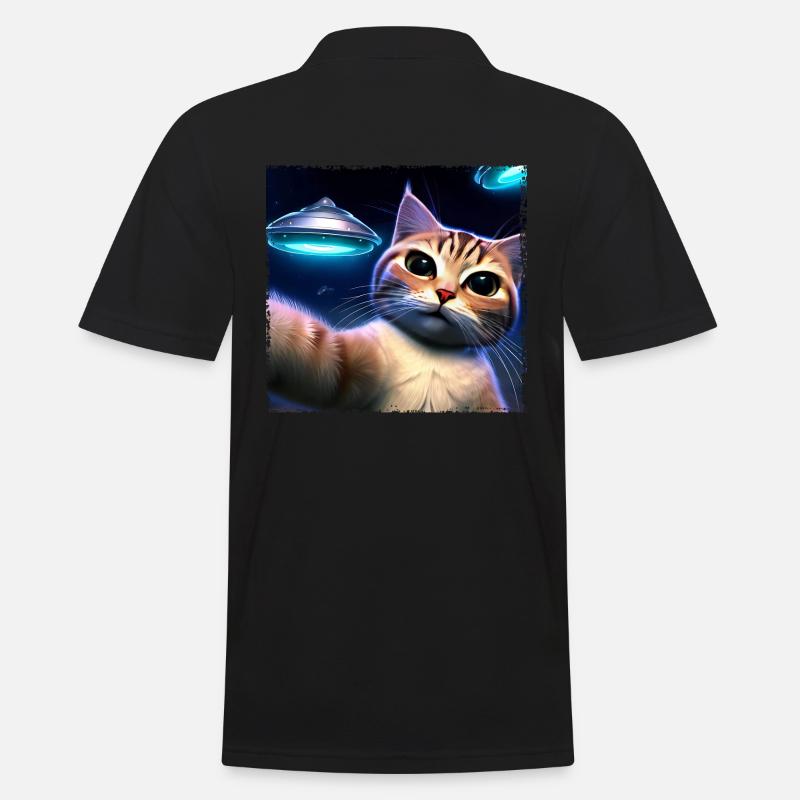 Katzen-Selfie mit UFO - Männer Poloshirt - Schwarz