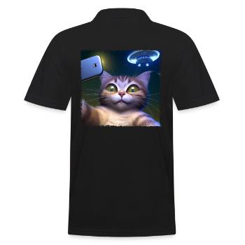Cat selfie with UFO - Men's Polo Shirt - black - Back - Kai (181cm)